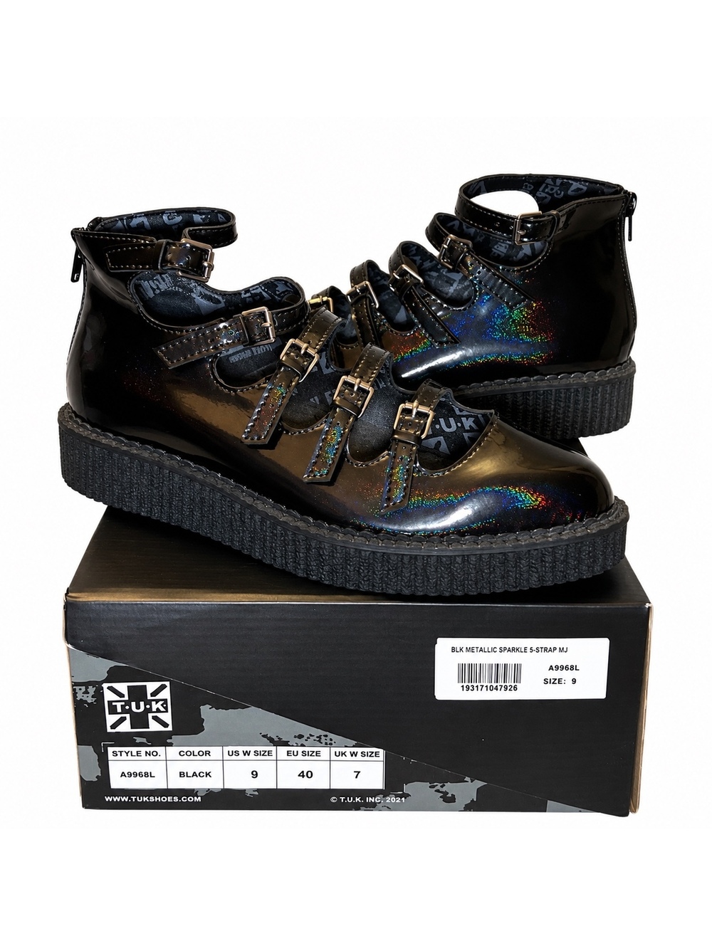T.U.K. A9968L Black Metallic Sparkle Multi-Strap Mary Jane Size 9